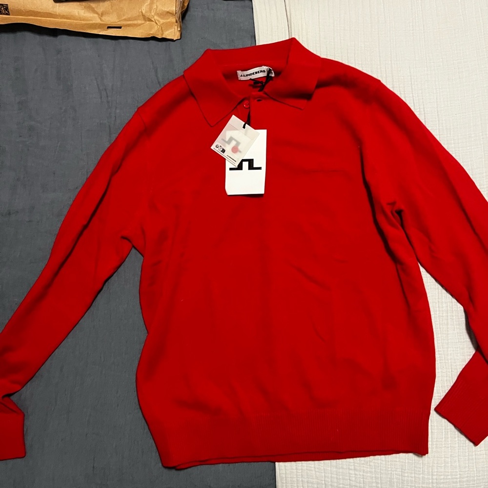 J.Lindeberg Red Long Sleeve Knitted Polo